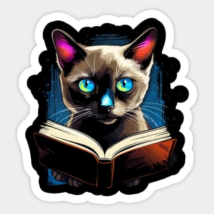 Siamese Cat Reads Book Sticker